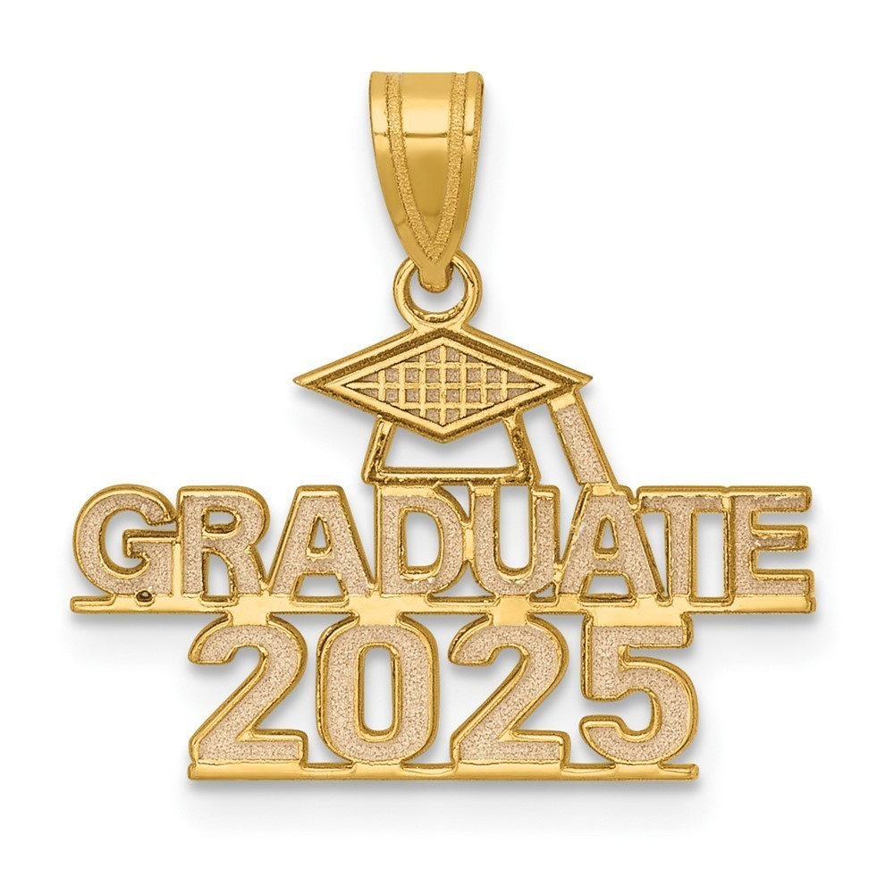 14k Yellow Gold Polished GRADUATE 2025 Under Cap Necklace Charm Pendant